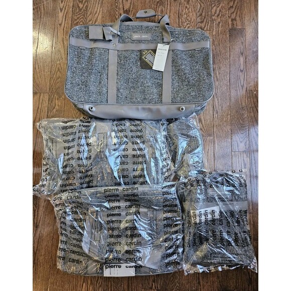 Pierre Cardin Vintage 5 Piece Grey Tweed Luggage Suitcase Set Brand New W/ Tags
